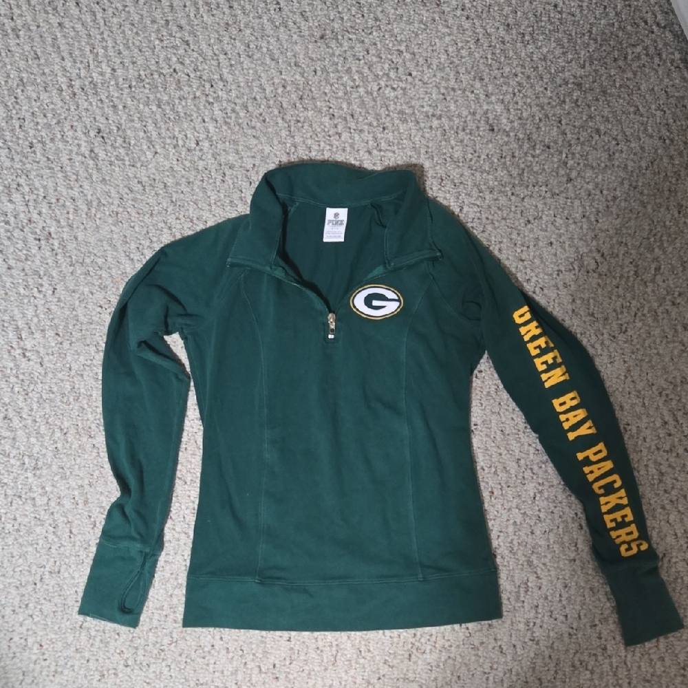 Victoria's Secret Green and Gold Fitted Graphic Hoodie